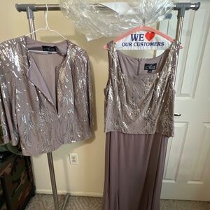 Alex Evenings Women's Sequin Embellished Midi Dress with Jacket Gray Size 16W
